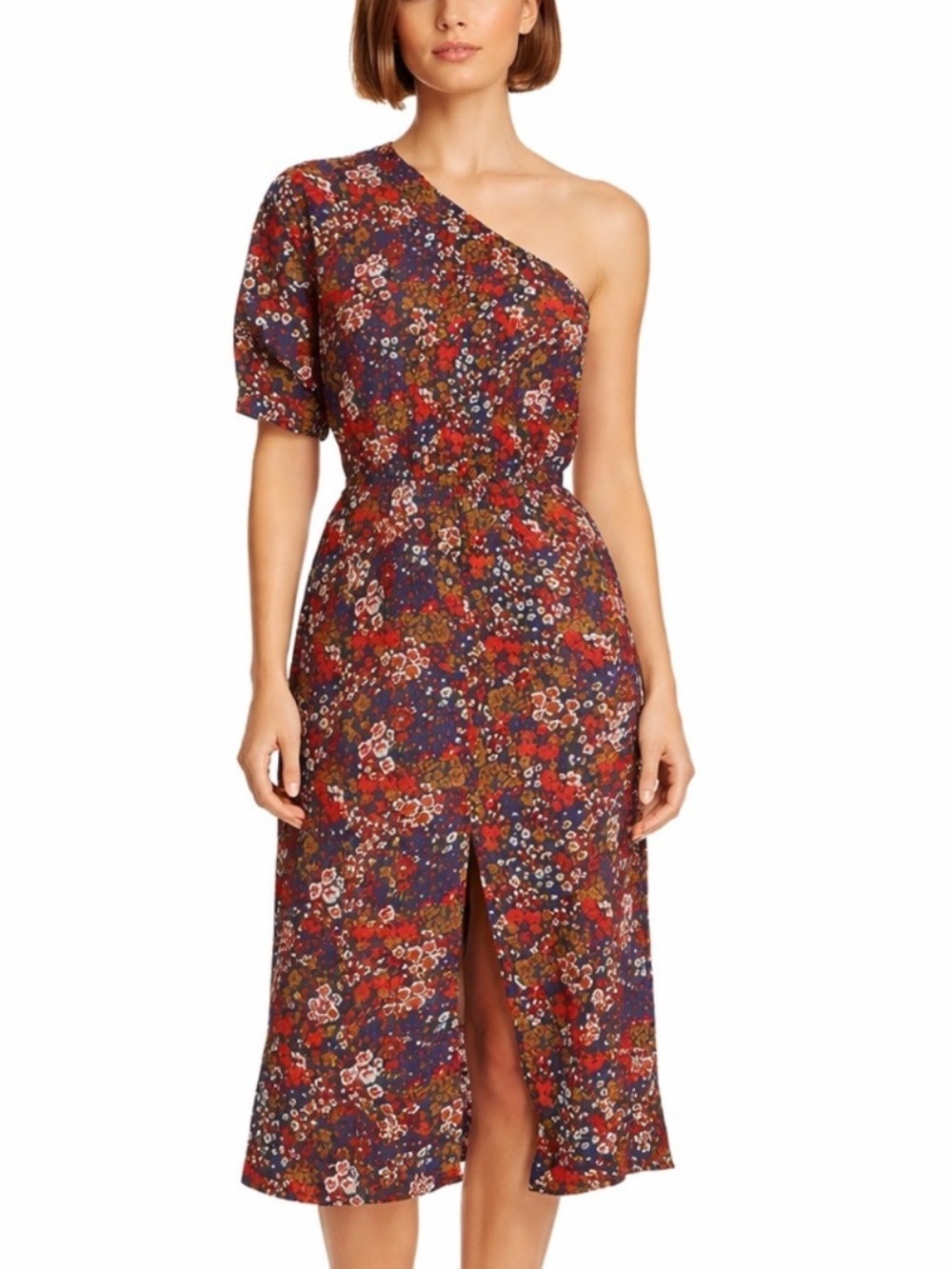 Apiece Apart One-Shoulder Midi Floral Silk Cotton Blend Midi Dress
